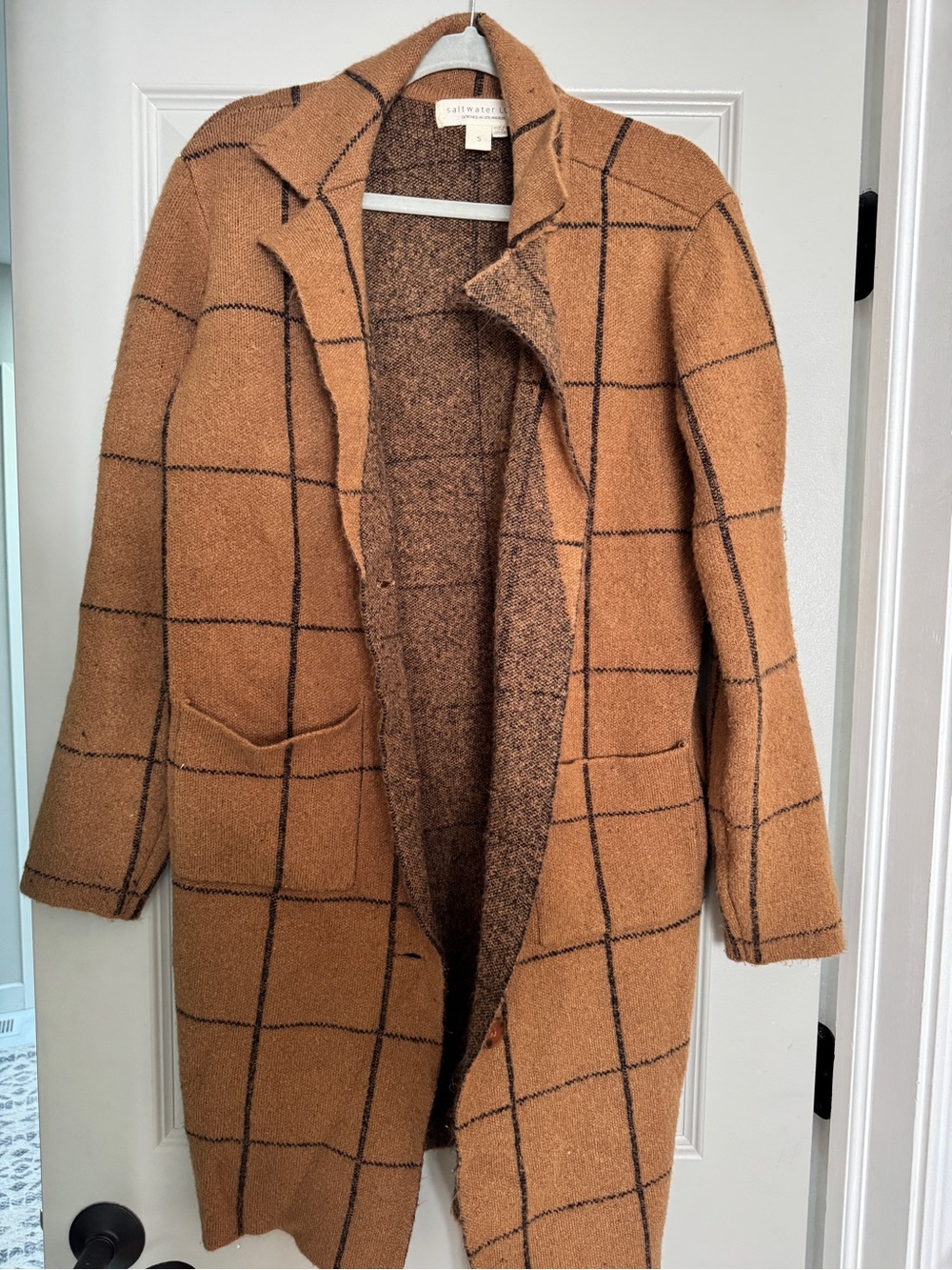 Saltwater Luxe Checkered Coat in Brown Size Small Like New